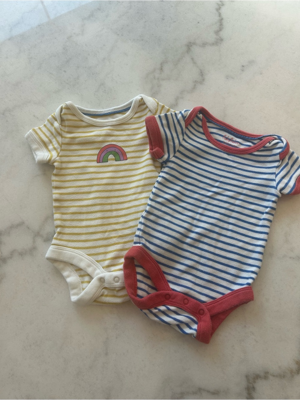 Baby Boden Striped Onesie Set in Yellow & Blue